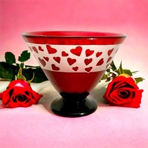 Correia Red & White Glass Bowl With Hearts